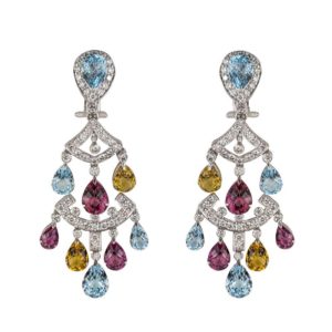 18k White Gold Diamond & Multi Gemstone Drop Earrings