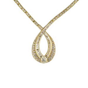 18k Yellow Gold Diamond Crossover Dress Necklace