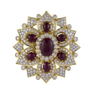 18k Yellow Gold Diamond & Ruby Brooch
