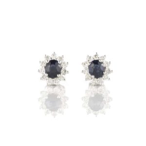 18k White Gold Diamond and Sapphire Cluster Earrings 2.17ct