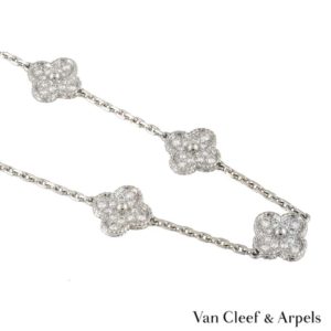 Van Cleef & Arpels 18k White Gold Diamond Set Vintage Alhambra Necklace VCARA43300