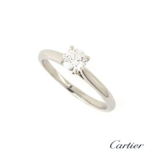 Cartier Round Brilliant Cut XXX Diamond Ring in Platinum 0.54ct G/VS2 B&P