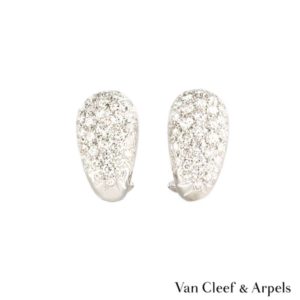 Van Cleef & Arpels 18k White Gold Diamond Bombe Earclips