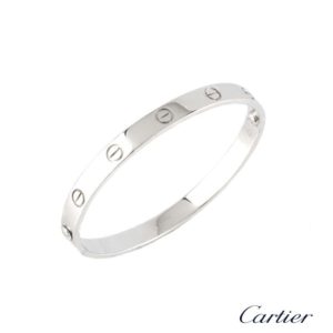 Cartier 18k White Gold Love Bangle Size 17 B6035417 B&P