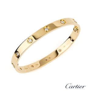 Cartier 18k Yellow Gold Full Diamond Love Bangle Size 17 B6040617