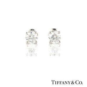 Tiffany & Co. Round Brilliant Cut Diamond Earrings in Platinum B&P