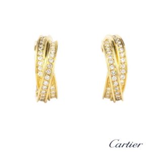 Cartier 18k Yellow Gold Diamond Set Trinity Earclips