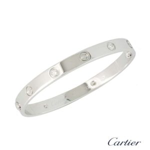 Cartier 18k White Gold Half Diamond Love Bangle Size 17 B6035819