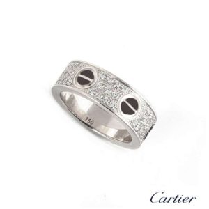 Cartier 18k White Gold Diamond and Ceramic Love Ring Size 54 B4207600