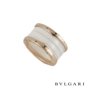 Bvlgari 18k Rose Gold & White Ceramic B.zero1 Ring Size 55 AN855564
