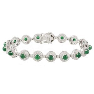 18k White Gold Diamond and Emerald Line Bracelet