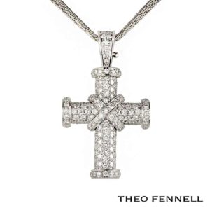 Theo Fennell 18k White Gold Diamond Set Baby Cross Pendant