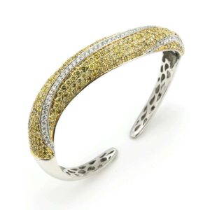 18k White Gold Fancy Yellow Diamond Set Bangle