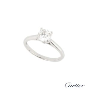 Cartier Round Brilliant Cut Diamond Ring in Platinum 0.90ct G/VVS2 B&P
