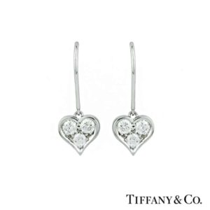 Tiffany & Co. Diamond Set Heart Drop Earrings in Platinum