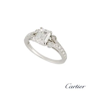 Cartier Emerald Cut Diamond Ring in Platinum 1.55ct G/VVS2 B&P