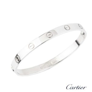 Cartier 18k White Gold Love Bangle Size 17 B&P B6035417