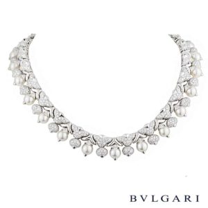 Bvlgari 18k White Gold Pearl & Diamond Perfumo Necklace