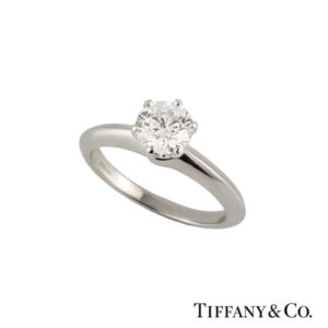 Tiffany & Co. Round Brilliant Cut Diamond Ring in Platinum 0.97ct H/SI1 B&P