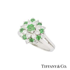 Tiffany & Co. Emerald and Diamond Cluster Ring in Platinum