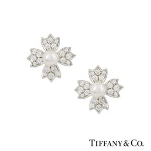 Tiffany & Co. Diamond & Pearl Flower Earclips