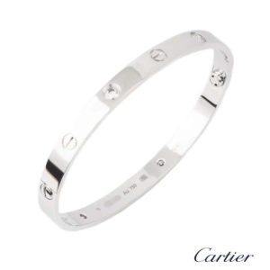 Cartier 18k White Gold Half Diamond Love Bangle Size 19 B&P B6026419