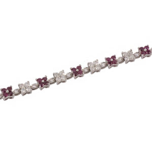 18k White Gold Ruby & Diamond Floral Line Bracelet
