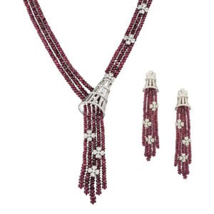 18k White Gold Ruby and Diamond Suite
