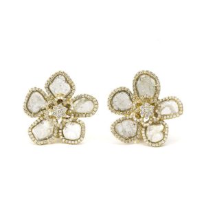 18YG Diamond Wafer Flower Earrings