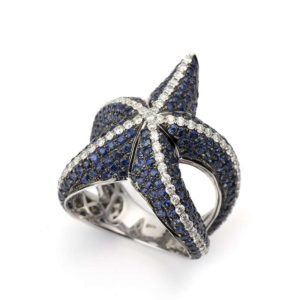 18WG Sapphire and Diamond Starfish Ring