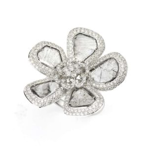 18WG Diamond Wafer Flower Ring