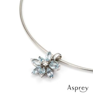 Asprey 18ct White Gold Aquamarine and Diamond Daisy Necklace