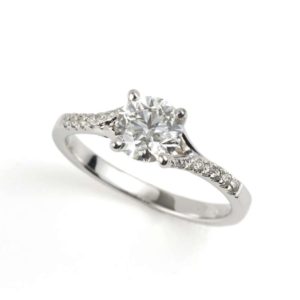 18k White Gold Round Brilliant Cut Diamond Ring 1.01ct I/VS1