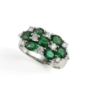 18k Diamond and Emerald Checkerboard Ring 0.75ct