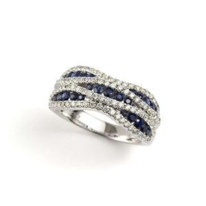 18k White Gold Diamond and Sapphire Wave Design Ring