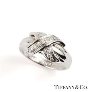 Tiffany & Co. 18k White Gold Schlumberger X Ring Size 53
