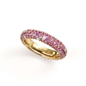 18k Rose Gold Pink Sapphire/Diamond Pave Dress Ring Total Dia 0.35ct