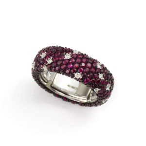 18k White Gold Ruby and Diamond Pave Dress Ring