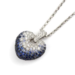 18k White Gold Sapphire and Diamond Heart Pendant Large