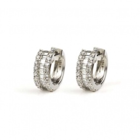 18k White Gold 3 Row Diamond Hoop Earrings 1.66ct Total