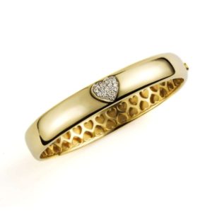 18k Yellow Gold Diamond Pave Heart Bangle