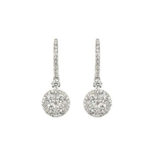 18k White Gold Diamond Round Cluster Drop Earrings 0.98ct Total