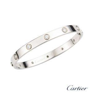Cartier 18k White Gold Love Bangle Bracelet Size 18. B6040718
