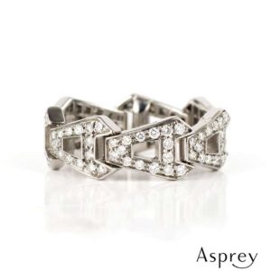 Asprey 18k White Gold Signature Design Pave Set Diamond Ring