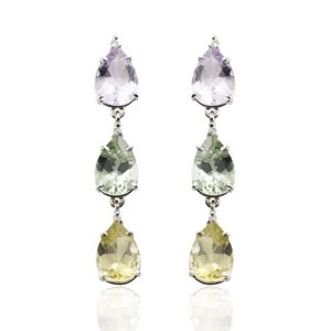 18k White Gold Pastel Colour Quartz Drop Earrings