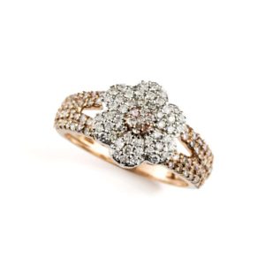 18k Rose Gold Natural Pink and White Diamond Floral Ring