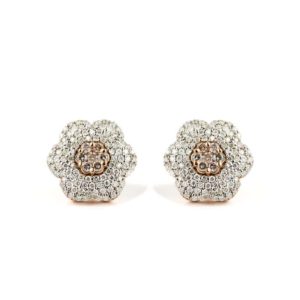 18k Rose Gold Natural Pink and White Diamond Floral Earrings