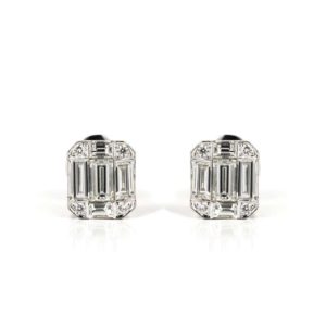 18k White Gold Baguette and Round Diamond Stud Earrings 1.80ct Total
