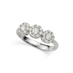 18k White Gold Round Brilliant Cut Diamond Art Decco Style Cluster Ring 0.77ct Total