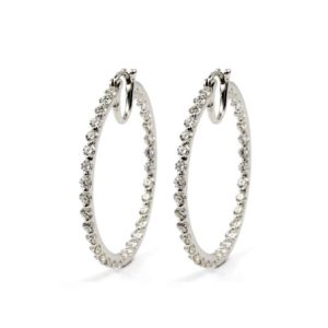 18k White Gold Round Brilliant Cut Diamond Hoop Earrings 3.02cts in Total